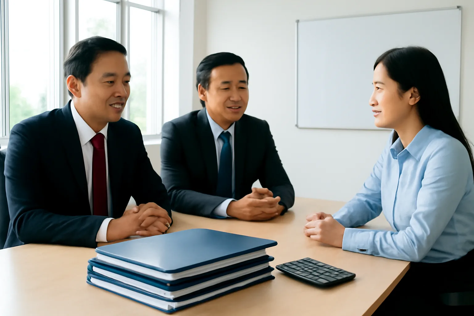 Đoàn kiểm tra và kế toán doanh nghiệp ngồi đối chiếu hồ sơ trong phòng họp