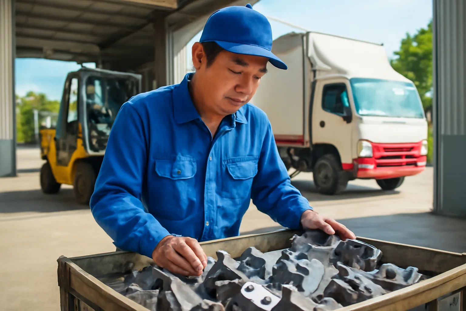 Quản đốc nhà máy kiểm tra lô bán thành phẩm do xưởng gia công bên ngoài giao về